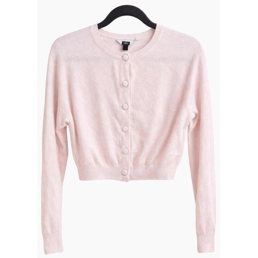 Aqua 100% Cashmere Crewneck Cardigan Cotton Candy Light Pink XS New With Tags - Picture 5 of 15